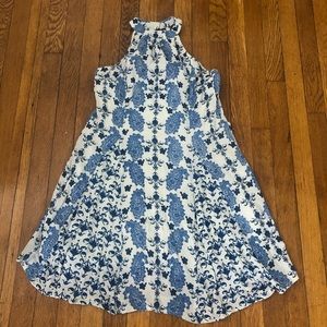 Blue White Floral Open Back Summer Dress